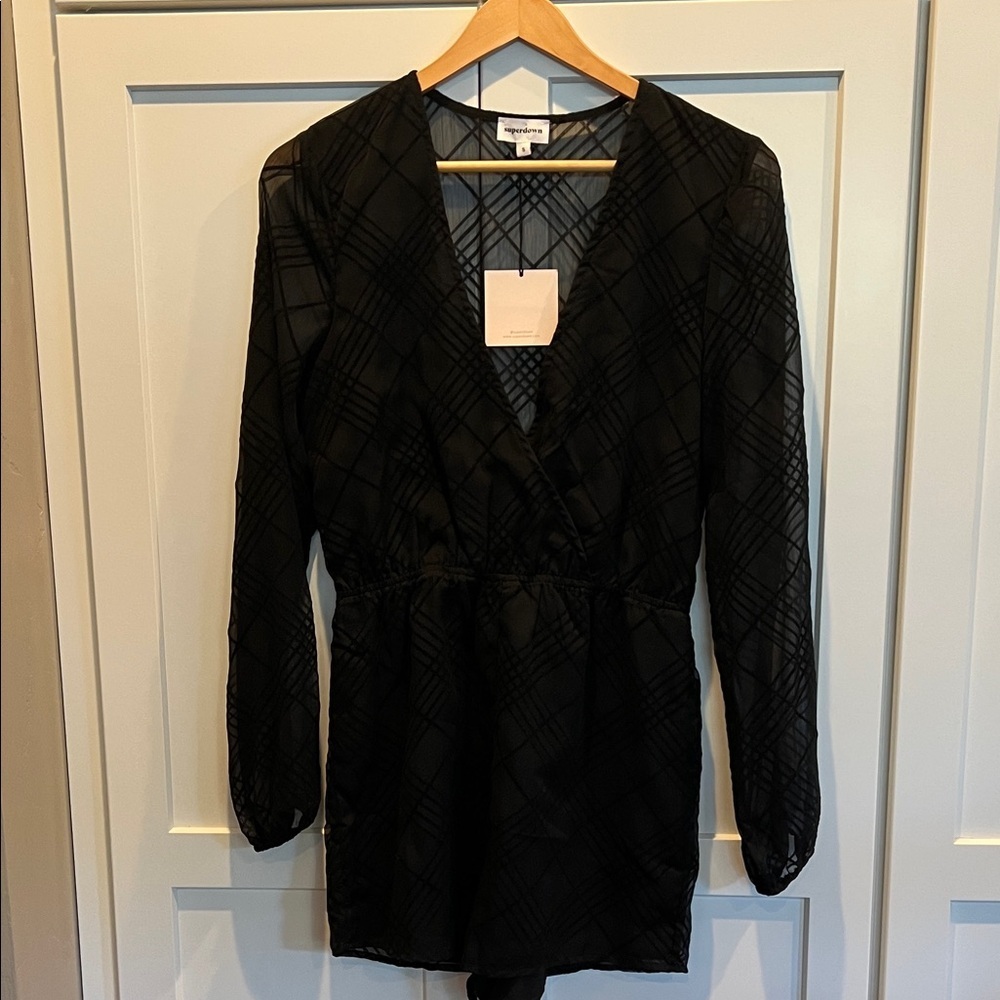 NWT Superdown Timmy Ruffle Romper Black Plaid Jacquard Size Small